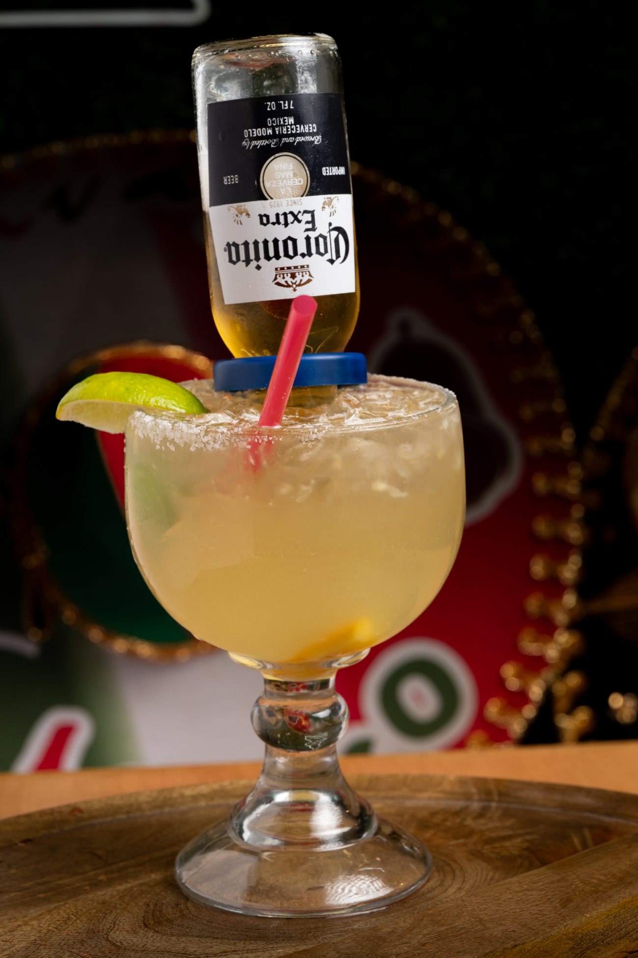 Plaza García Coronita margarita on the rocks with a lime